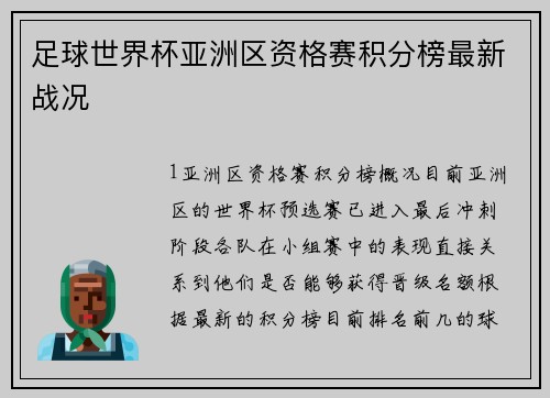 足球世界杯亚洲区资格赛积分榜最新战况